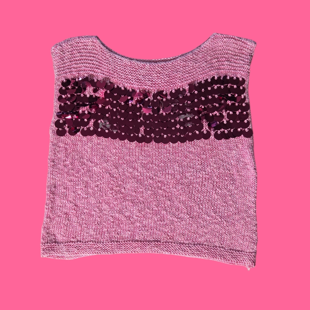Pink Sequin Knit Tank Top